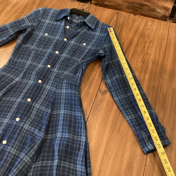Polo Ralph Lauren Blue Plaid 100% Cotton Maxi Shirt Dress S Western Quiet Luxury - Picture 4 of 12